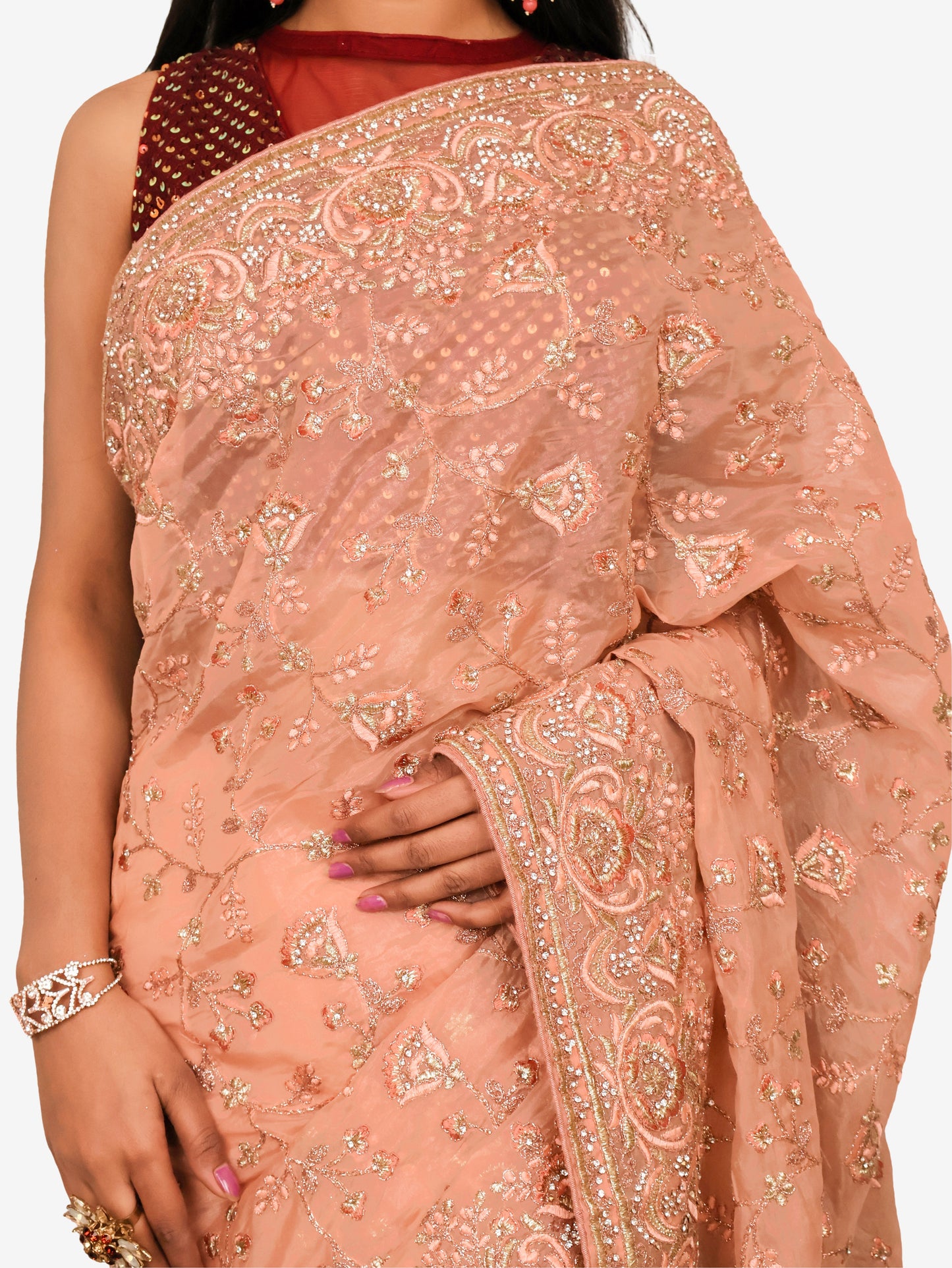 Designer Saree with Stone & Heavy Embroidery Work by Shreekama